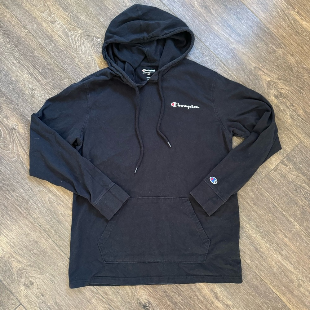 Champion Black Lightweight Pullover Hoodie Men’s Medium Cotton Jersey
